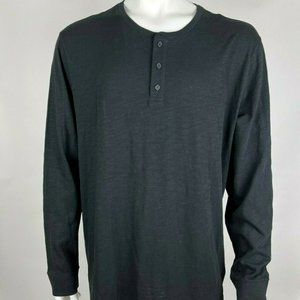 Vince Long Sleeve Henley Tee‎ Shirt Cotton Crew Neck Stretch Top Black Mens XXL